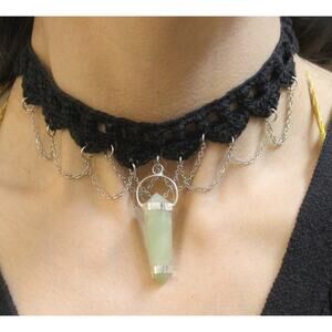 Handmade Lace Crochet Choker- Aventurine Crystal & Chains